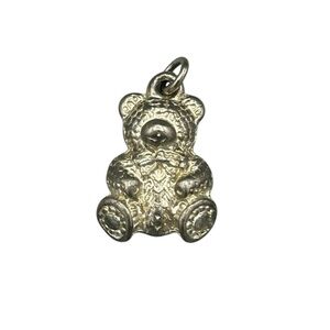 Vintage Teddy Bear Charm Silver Tone Pendant Cute Collectible